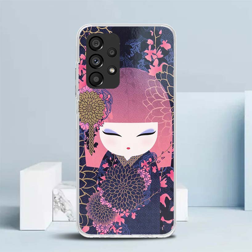 Чехол Kokeshi Doll Kimono Girl Мягкий для Samsung Galaxy A17 A37 A57 A16 A26 A36 A56 A15 A14 A55 Чехол для телефона A13 A53 A25 A35 A24 A3