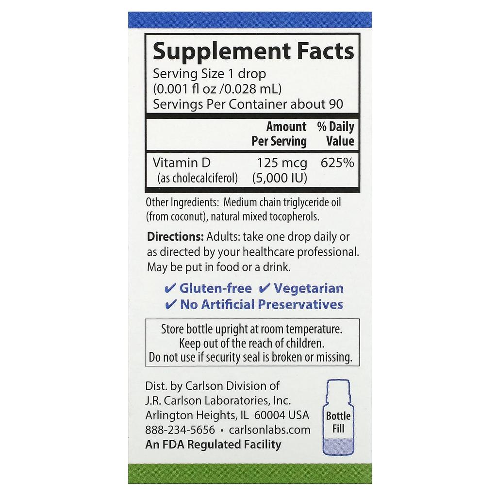 Super Daily®, D3, 125Mcg (5,000Iu), 2.54Ml (0.086Fl Oz)