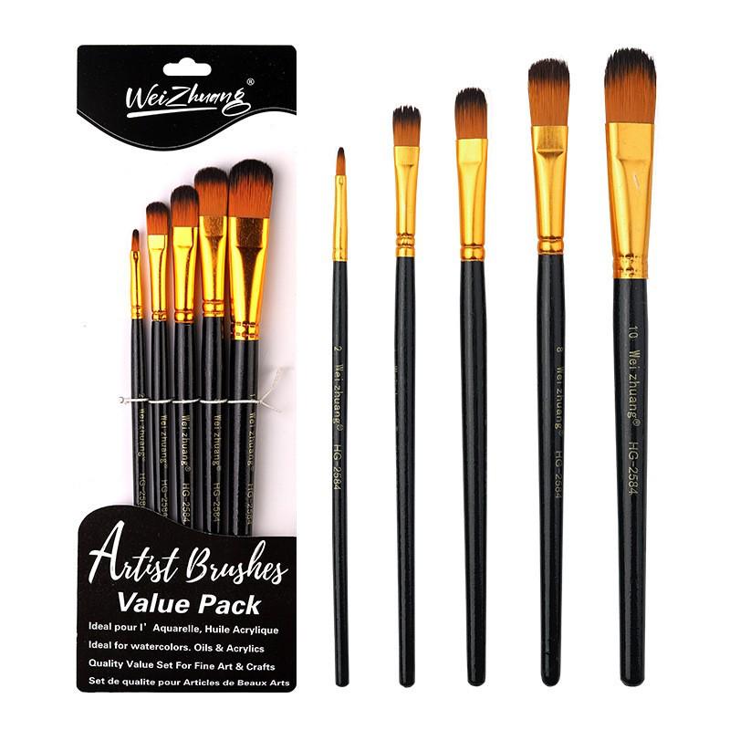 Set of 6 Cross-border Nylon Hair Oil Painting Brushes with Multiple Heads, Pearlescent White Handle, Ideal for Watercolor and Acrylic Art