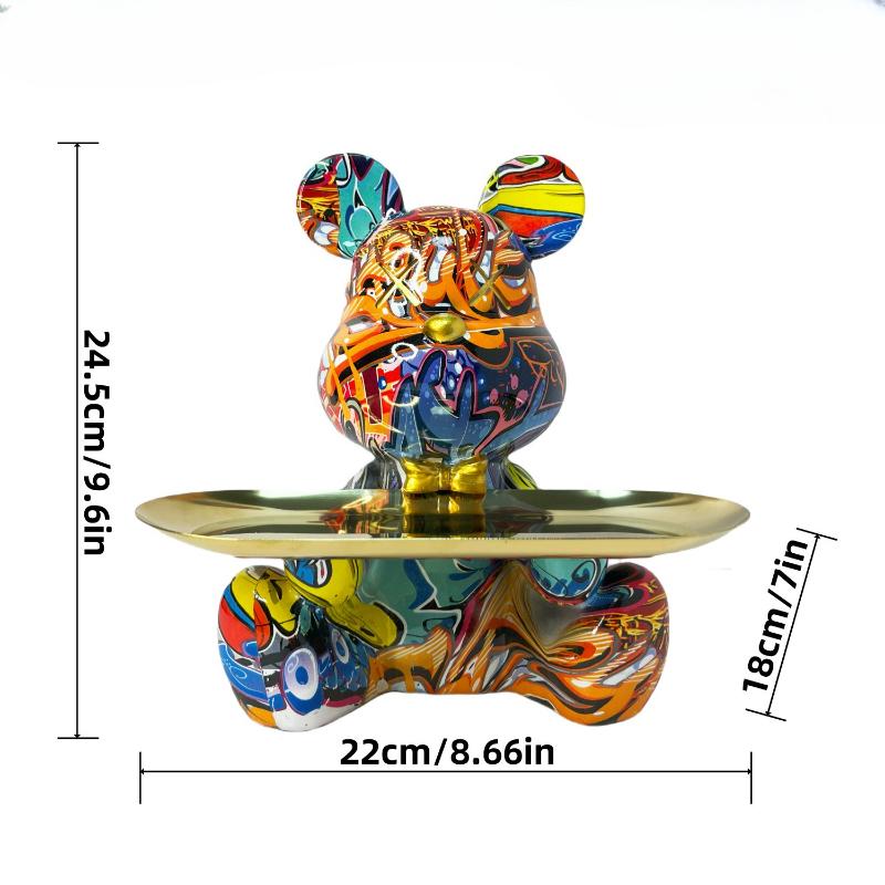 Trendy Colorful Graffiti Bear Abstract Resin Storage Statue Cute Doodle Animal Organizer Desk Holder for Home Office Ornaments