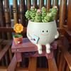 Sunflower Smiling Face Planter Pot Resin Cartoon Head Flowerpot Indoor Outdoor Cactus Succulent Plants Container Home Balcony Garden Decoration