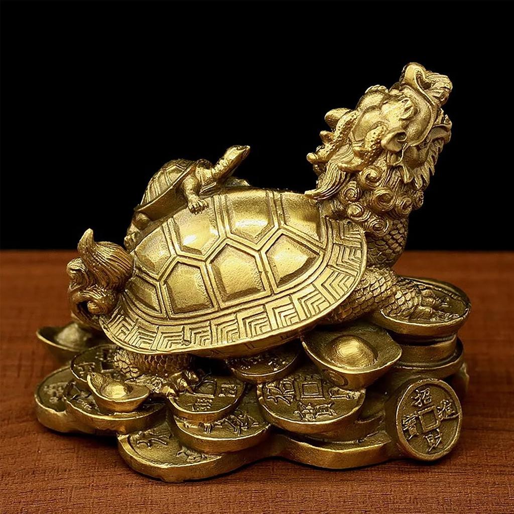 Dragon Tortoise Longui Parent and Child Copper Brass Feng Shui Item Luck Luck Fortune Good Luck Business Prosperity Amulet Amulet Gift (L) [Item]
