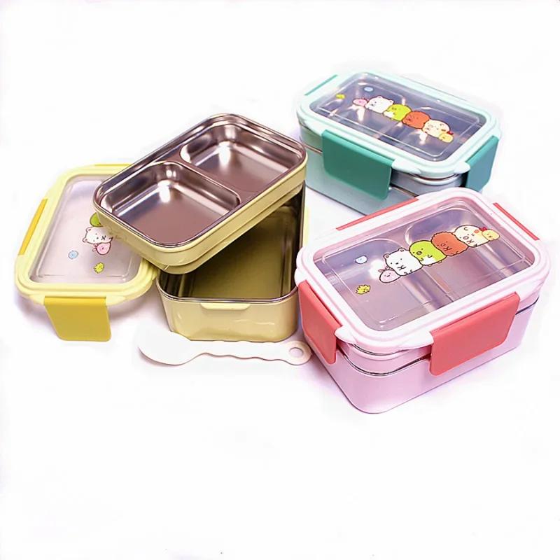 Double Layer Portable Stainless Steel Cartoon Food Container Microwave Bento Box for Kids Children Picnic School