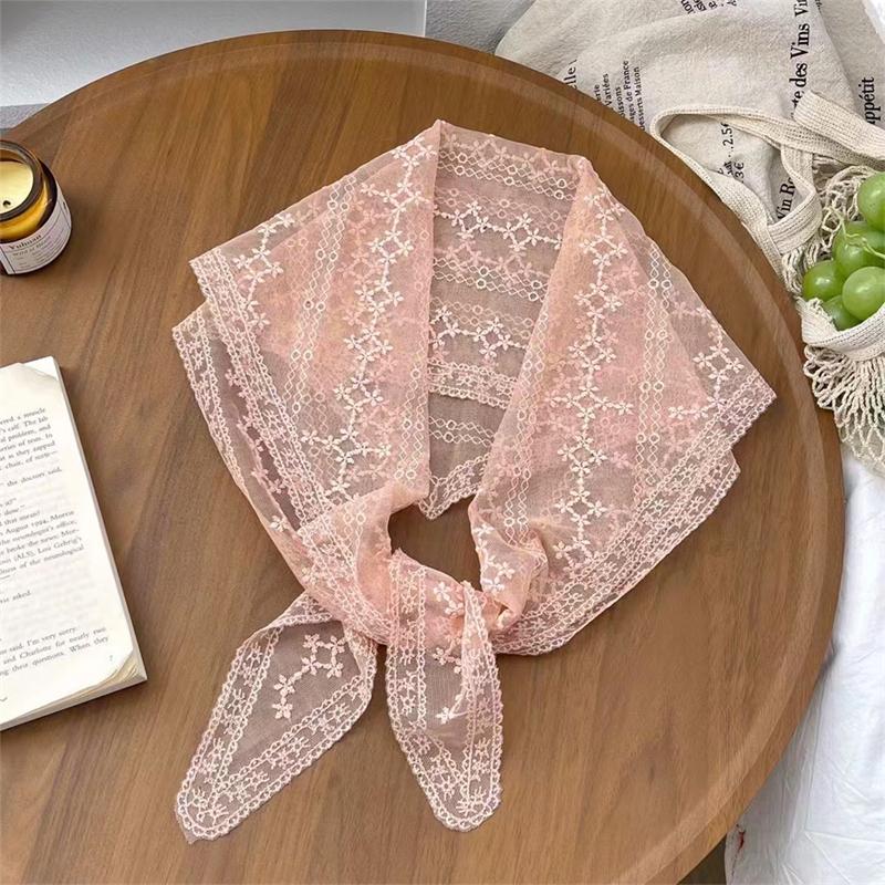Women Lace Triangle Scarf Sweet Girls Sunscreen Scarf Spring Summer French Beach Style Hair Tie Vintage Female Lady Muslim Hijab