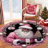 1Pcs Christmas Black Santa Pattern Round Area Rug Indoor Non-Slip Washable Fiber Carpet Soft Comfortable Mat For Bedroom Living Room