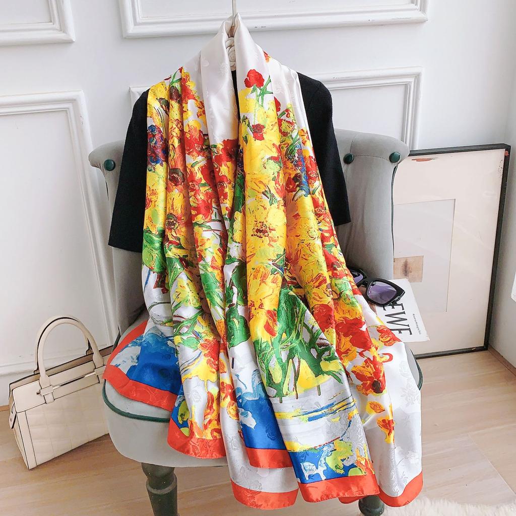 New Four Seasons Available New Silk Large Size Thin Outer Wear Neck Protection Scarf Sunscreen Warm Beach Towel For Women