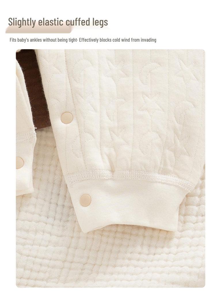 Infant Quilted Cotton Romper: Autumn-Winter, Warm Three-Layer Design, Size 90, Stylish & Cozy