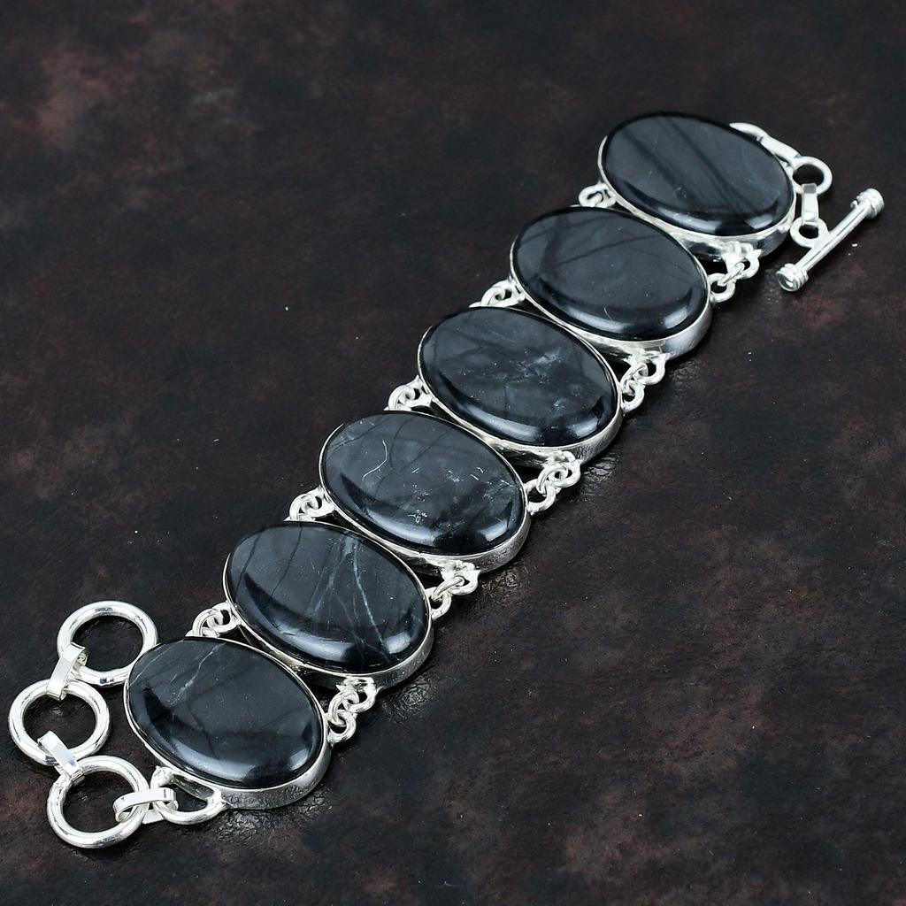 Picasso Jasper Gemstone Bracelet Handmade Jewelry Unique Style Bracelet 925 Sterling Silver Bracelet Adjustable Chain Bracelet Gifts For Him