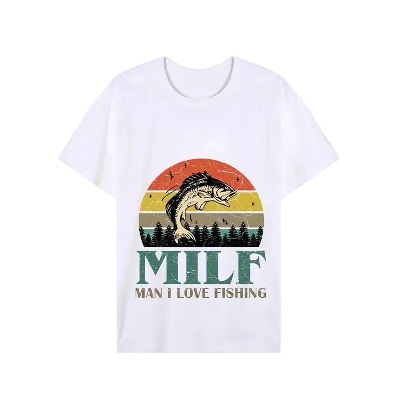 Футболка свободного покроя для мужчин, летняя футболка с принтом «I Love Fishing», футболки в стиле хип-хоп с коротким рукавом, футболка Harajuku для мужчин с изображением рыбалки