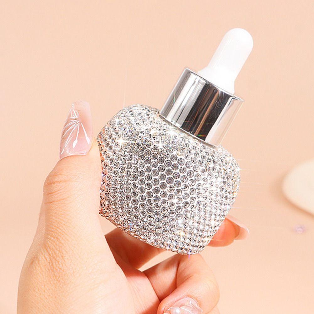 Refillable Glass Dropper Bottles Rhinestone Inlaid Perfume Container Women