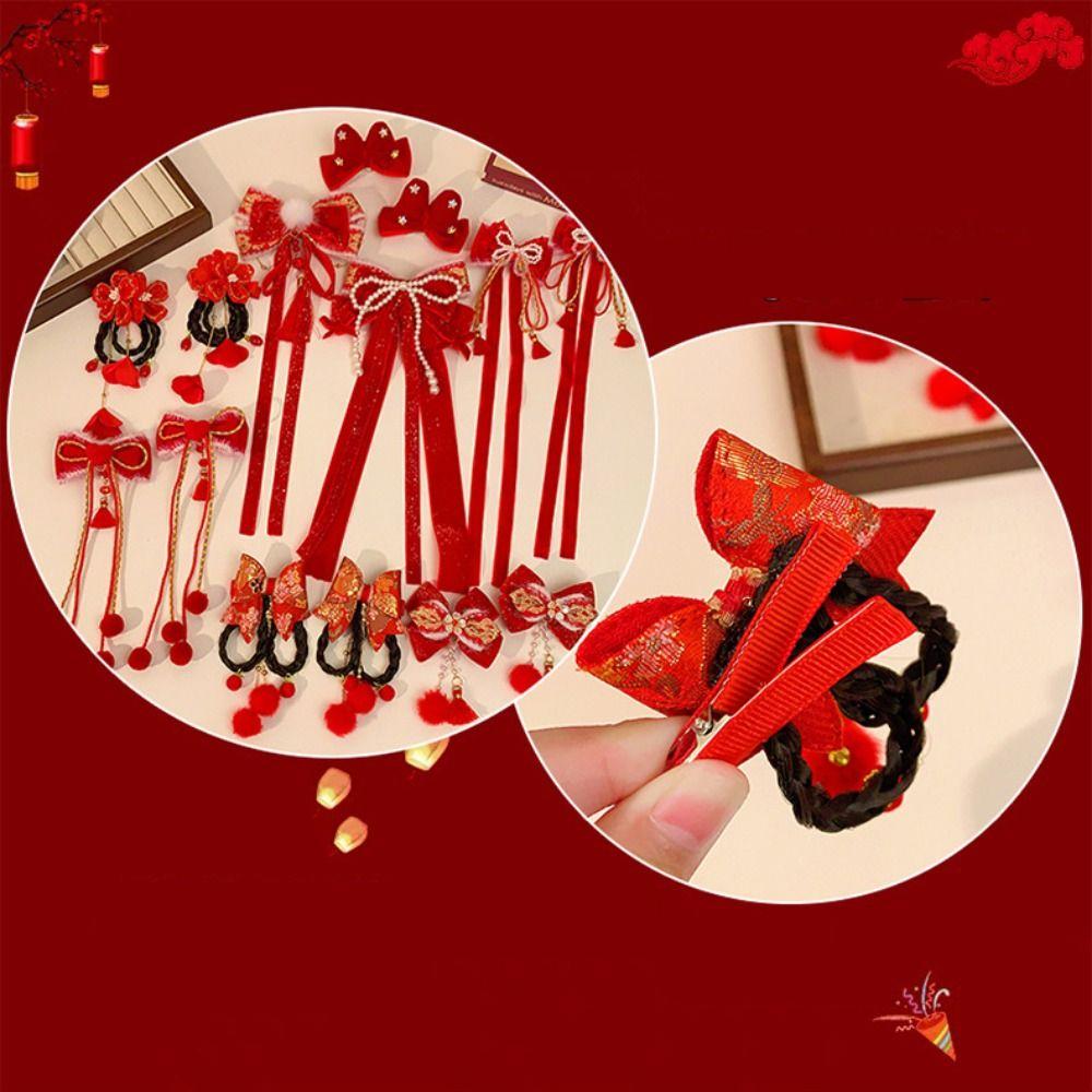 Парик Плюшевый Шар Заколка для Волос Лента Принцесса Цепочка на Лоб Милый Красный Бант Зажим для Волос Женщины