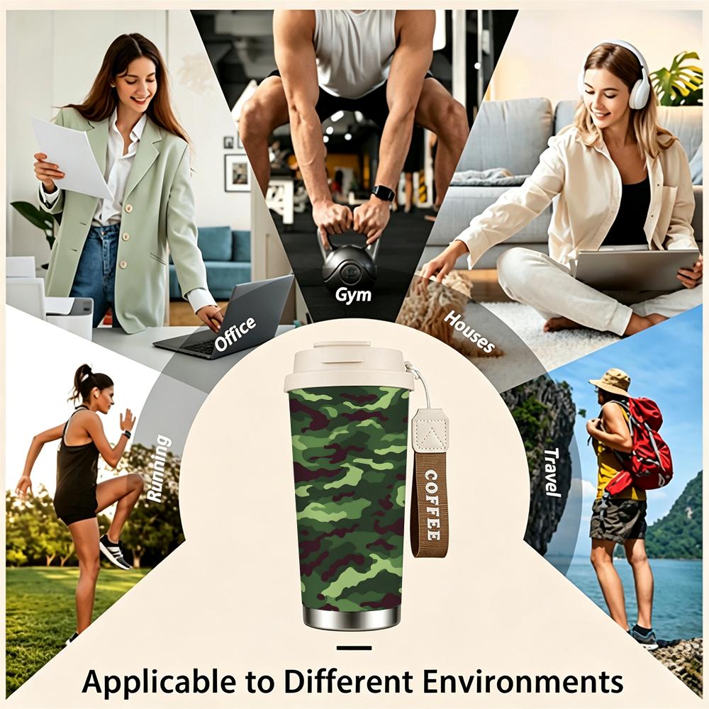 Camouflage Print Stainless Steel Insulated Coffee Tumbler Vacuum Travel Mug Leakproof Cup for Outdoor Hiking Camping Work