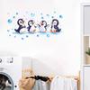 Penguin Wall Decals, Cute 4 Happy Penguins Bathing Decor, Self Adhesive Removable Wall Stickers for Bathroom, Kids Room & Shower Wall Art