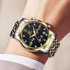 Часы OLEVS, кварцевые, водонепроницаемые, с подсветкой, дата, нержавеющая сталь, мужские, фазы Луны, простые, модные, мужские, черные