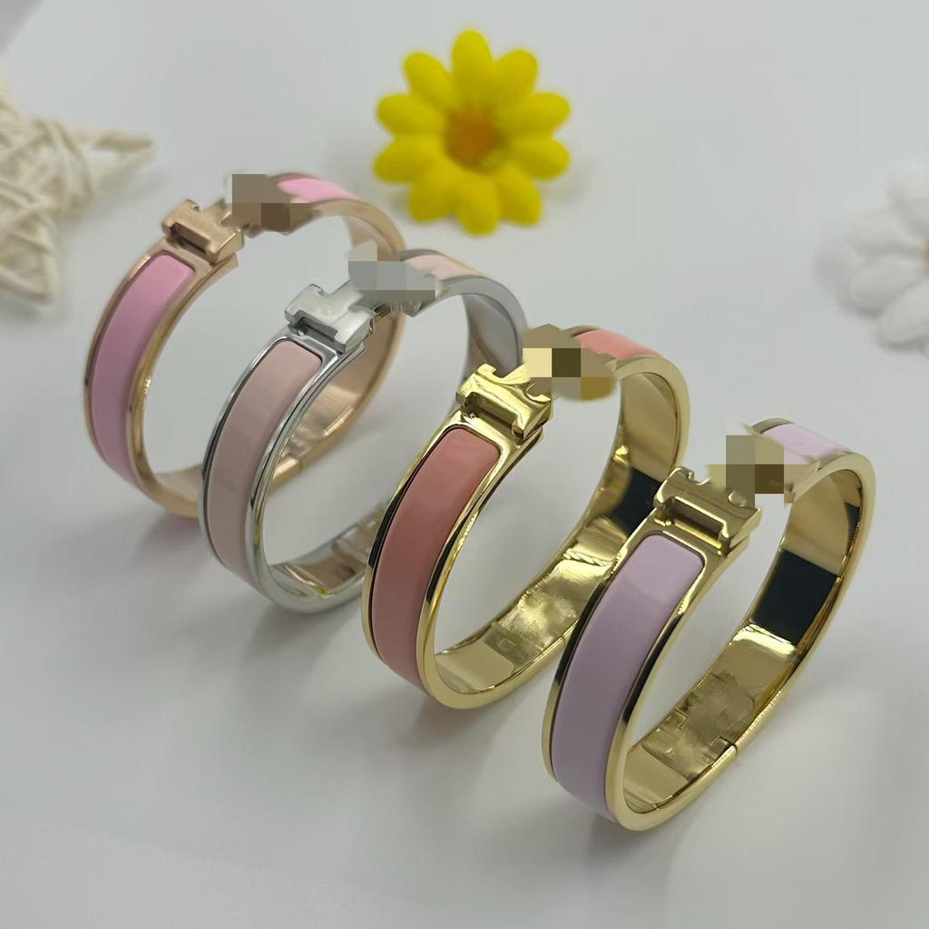 Браслет-бэнгл из эмалированной титановой стали 12 мм с буквой H - Европейский и американский модный браслет