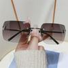 Retro Rimless Y2k Sunglasses For Women Rhinestone Butterfly Rectangle Sun Glasses Vintage Shades Travel Beach Eyewear