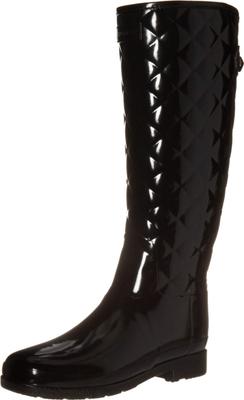 Рафинированные глянцевые стеганые высокие резиновые сапоги для женщин, черные, 22.0