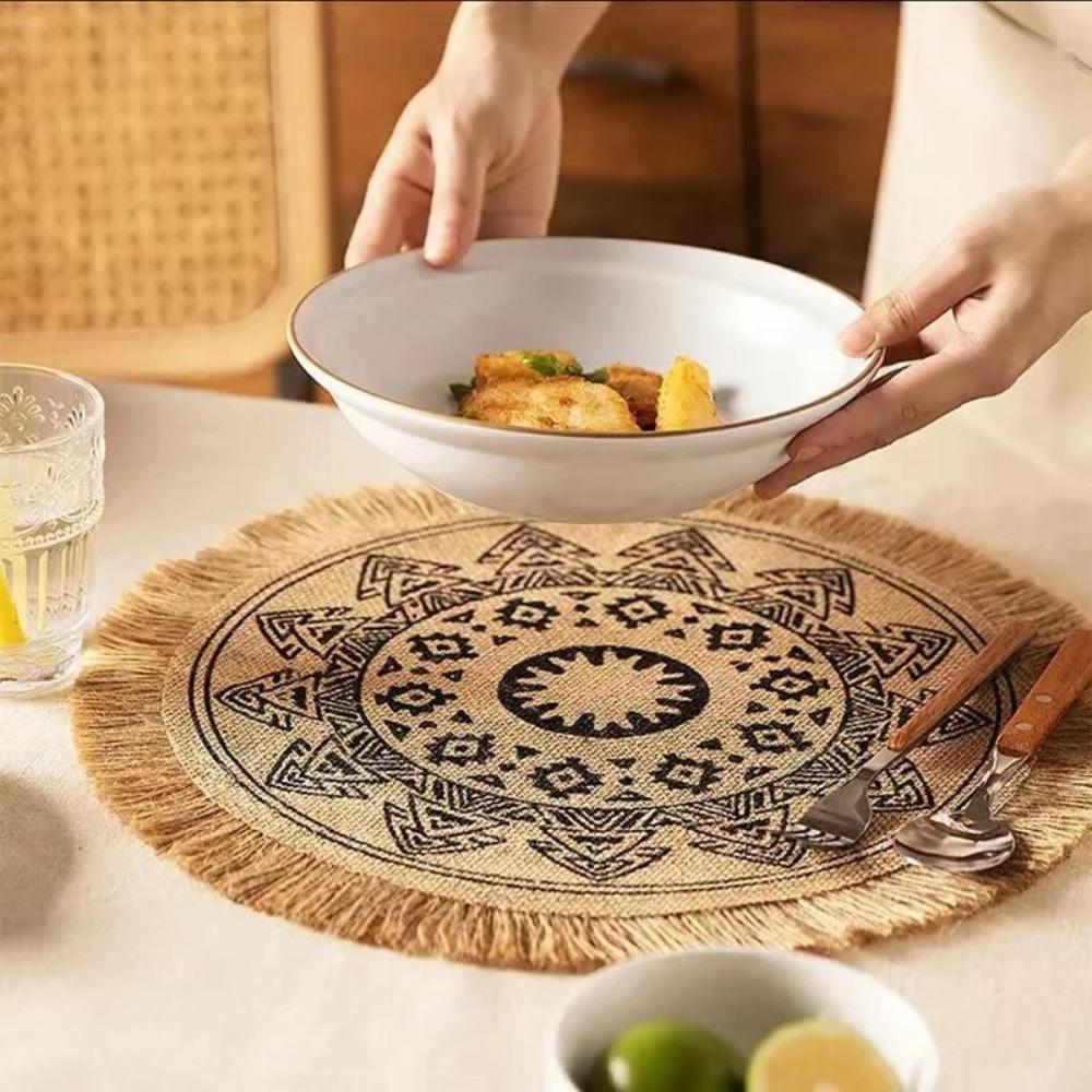 36/38cm Round Placemat Non-Slip Woven Vase Mats Vintage Cup Coaster Mat Dining Table