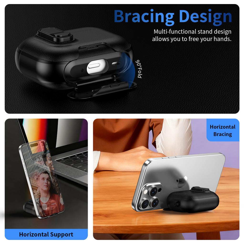 Чехол для AirPods Pro 3 с подставкой, двухцветной текстурой, из ТПУ + ПК, крышка для наушников с застежкой-пряжкой и карабином