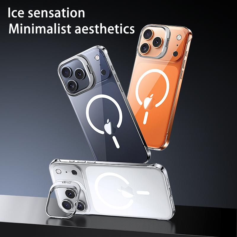 Ультратонкий прозрачный чехол-держатель без рамки для IPhone Air 17 16 15 14 13 Pro Max Магнитный прозрачный держатель для линзы Жесткая крышка