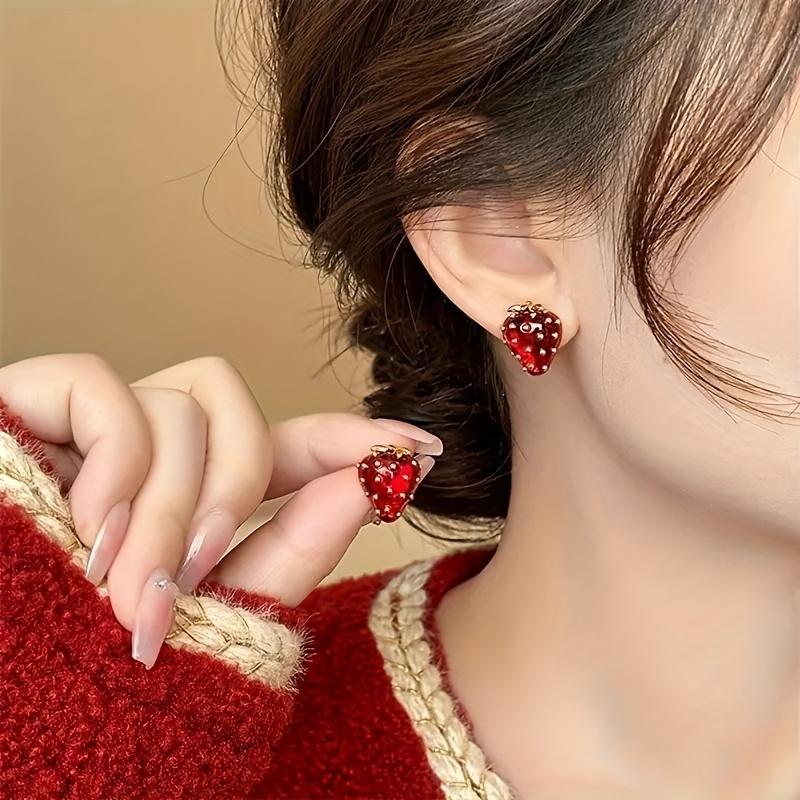 Модные серьги-гвоздики в форме клубники, ювелирные изделия, подарок на вечеринку