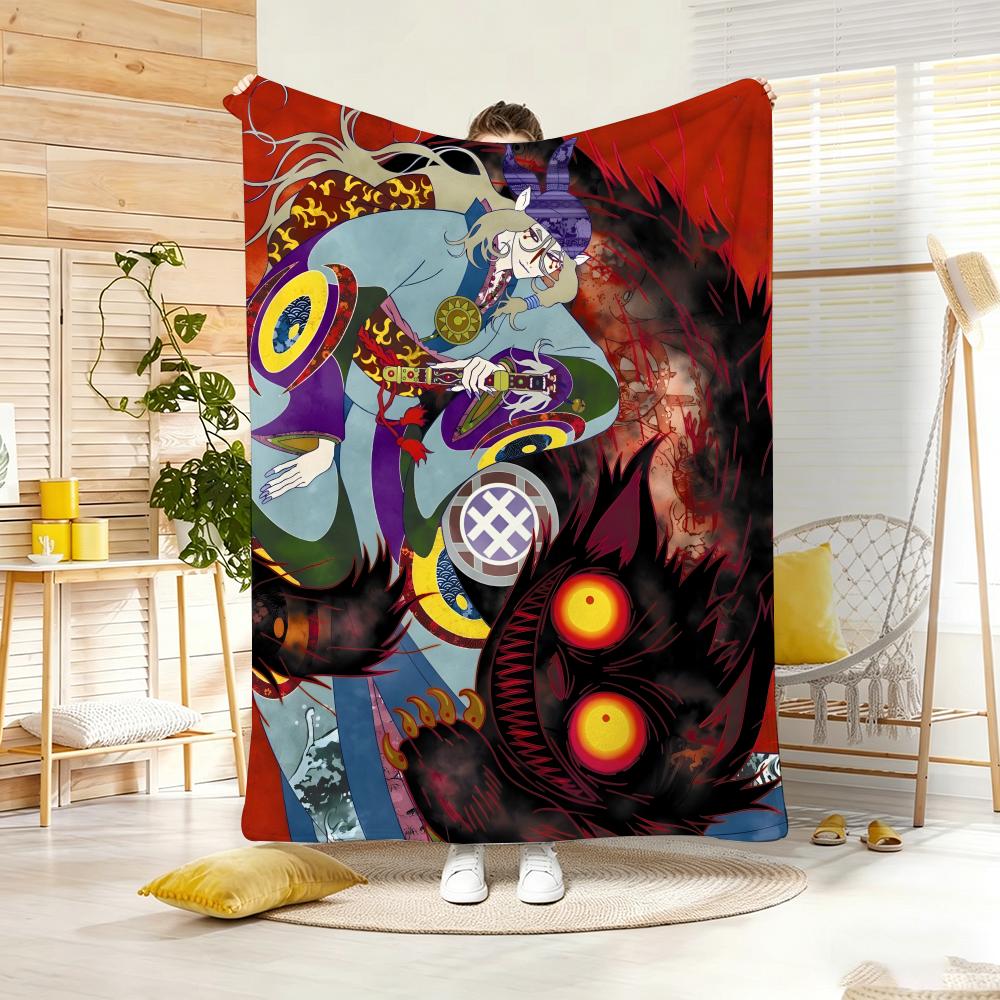 Ukiyo e style Yokai Anime M-Mononokes Throw Lightweight 240g Flannel Blanket Soft Skin-friendly for Summer Cooling