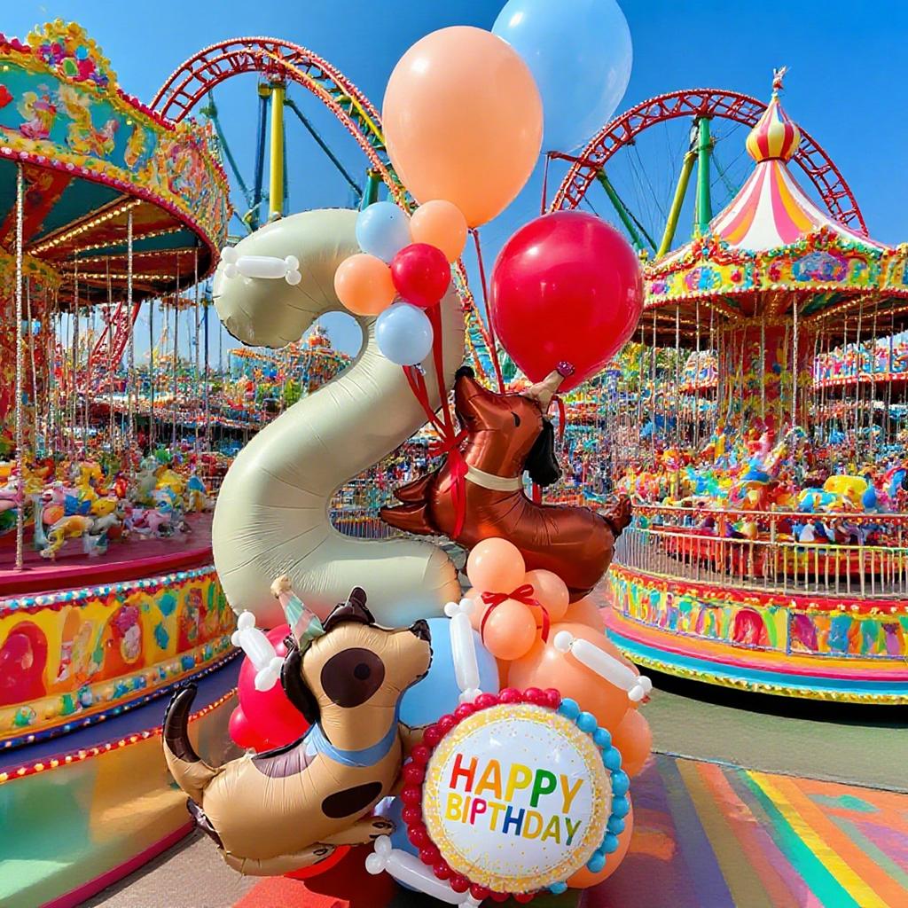 Milk white digital column balloon set with cute dog aluminum foil balloons for anniversary, birthday party decoration (0-9)
