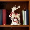 Unique Housewarming Gift Christmas Reindeer Snowman Resin Figurine, White Deer Statue with Red Scarf, Indoor Holiday Ornament Winter Tabletop