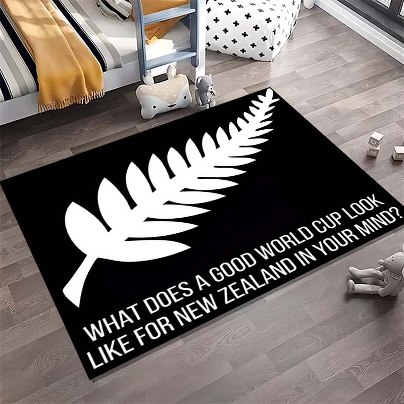New Zealand Silver Fern Text Quote Print Area Rug Non‑Slip Rectangular Floor Mat National Theme Home Entry Decor