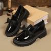 Fashion 2025 Spring Bowknot Platform Loafers Women Black Faux Leather Slip On Flats Shoes Woman College Style Thick Sole Dress Shoes