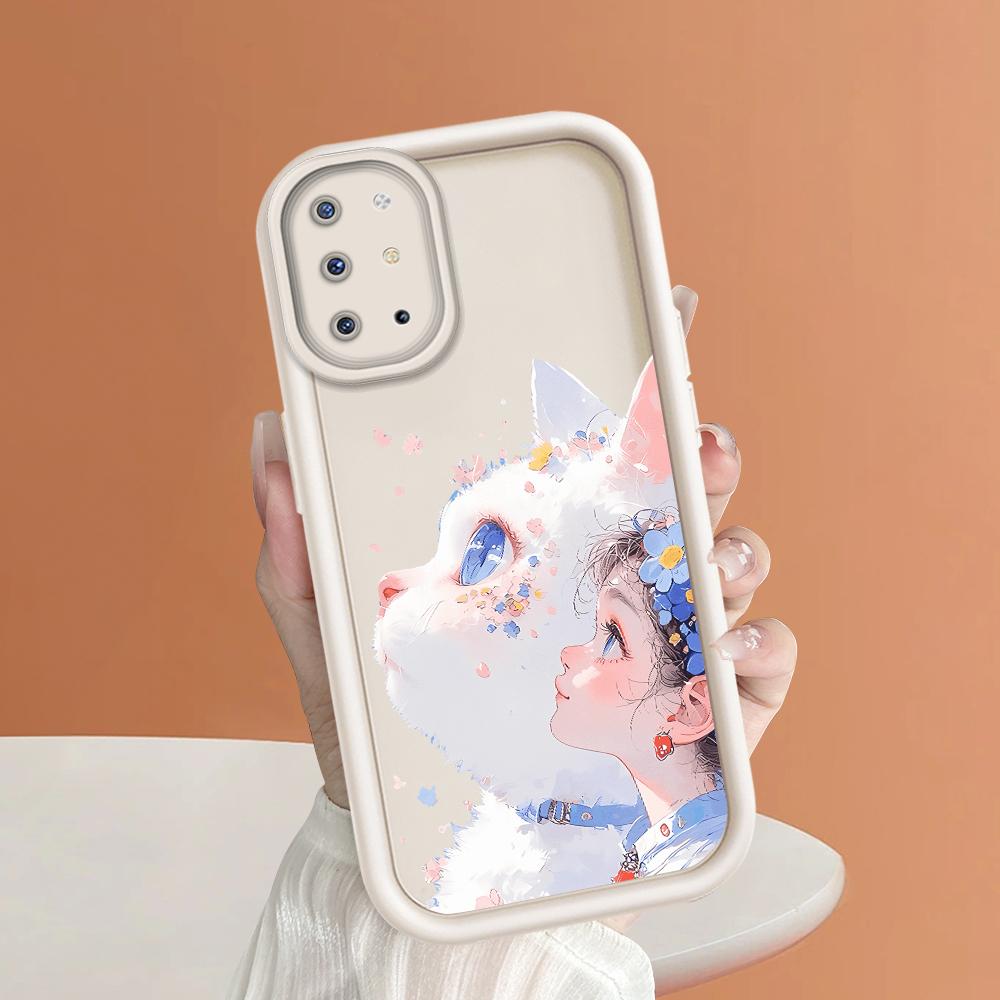 Для OPPO A38 A18 A57s A57 A60 Reno11 F Reno12 FS Moto G10 G20 G30 G22 Realme C53 C63 Full Lens Protect Girl and Cat Soft Phone Case
