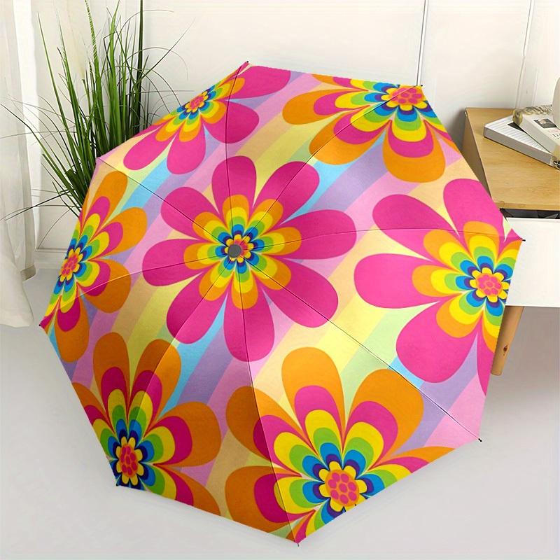 1pc Flower Pattern Automatic Opening/Closing Folding Umbrella with 48 Ribs, Plastic Handle, Windproof Portable Sunshade Umbrella y250726088