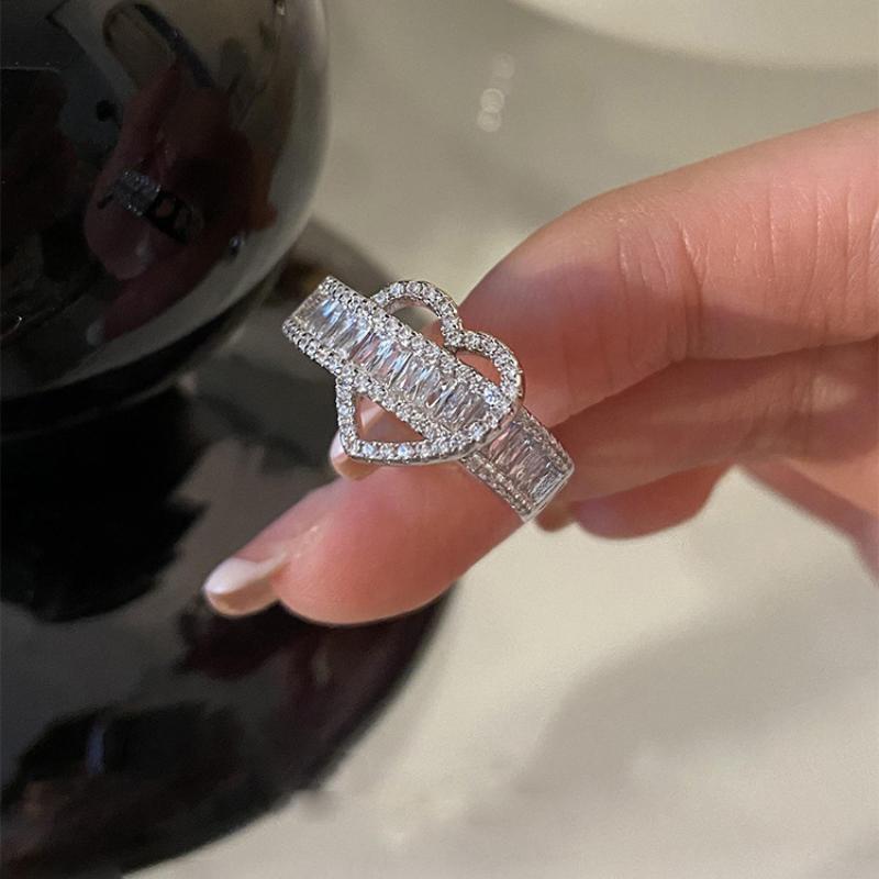 Корейское модное серебряное кольцо с сердечком и кубическим цирконием, элегантное женское регулируемое кольцо для вечеринки, ювелирные изделия, подарки