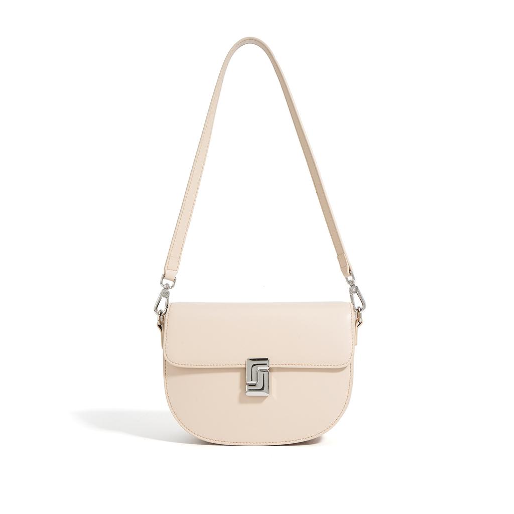 Genuine leather saddle bag for women, simple and versatile for commuting, cowhide shoulder and crossbody bag, new underarm bag with a high-end feel