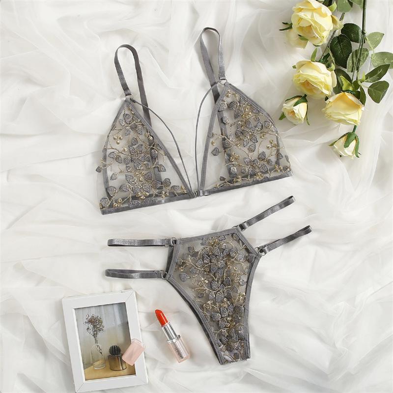 Сексуальный 3D вышитый цветочный комплект бюстгальтера и трусиков - Эротическое нижнее белье 2049