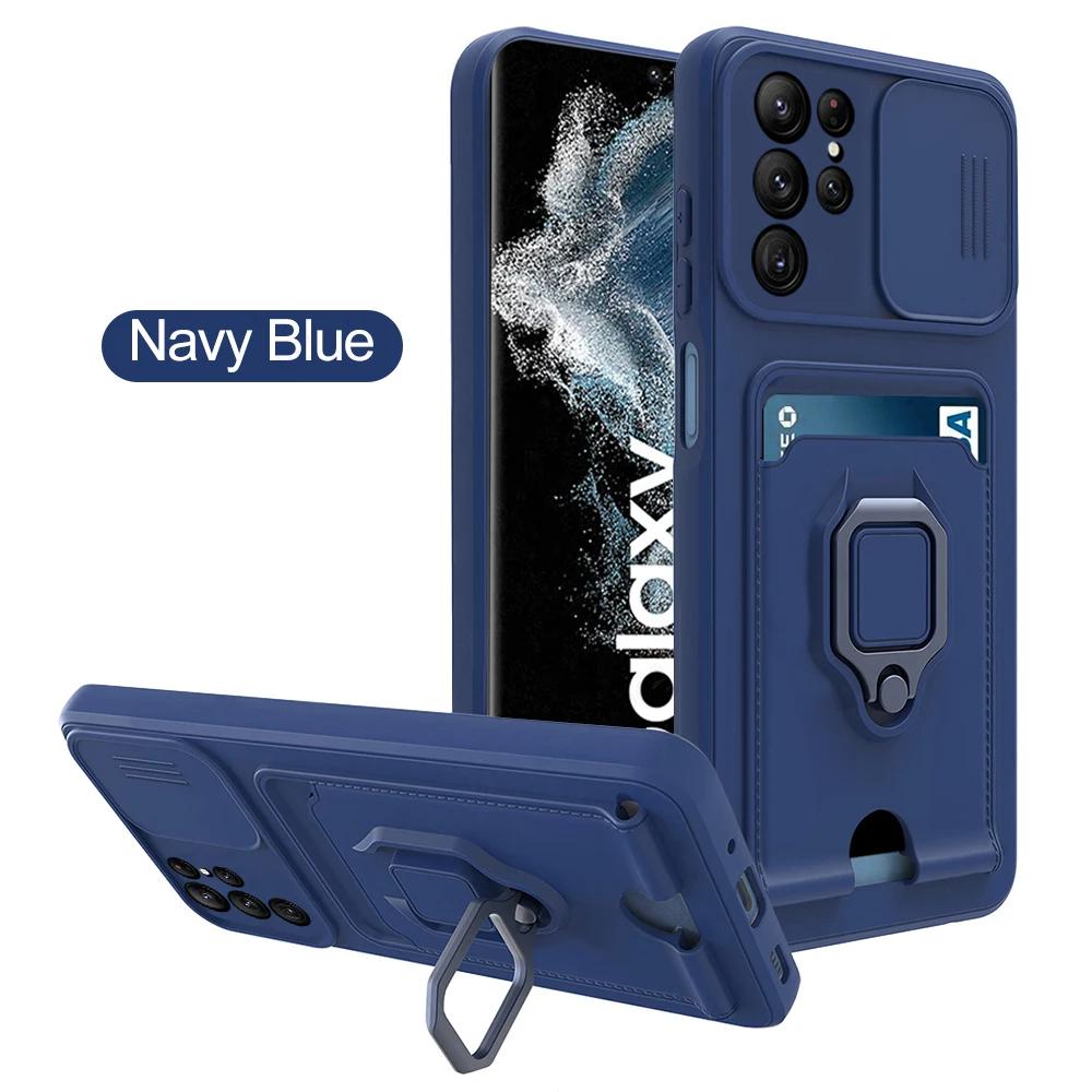 Чехол Military Armor Slide Camera TPU для Samsung S24 Ultra S23 S21 Plus S20 Fe A71 A51 A12 A23, противоударный, с отделениями для карт, карманом, кошельком, силиконовым чехлом