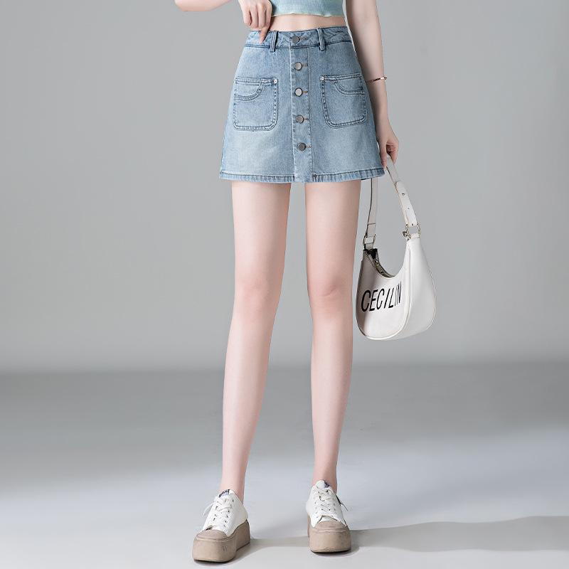 Spring 2026 Women's Retro Denim High-Waist Skort - Slimming, A-Line Design