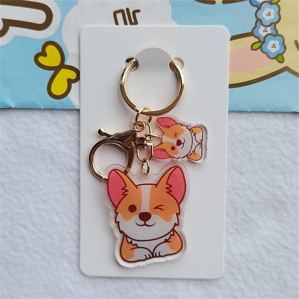 Transparent Corgi Key Chain Double-Sided Dog Pendants Backpack Decor Dog Key Ring Handbag Pendant