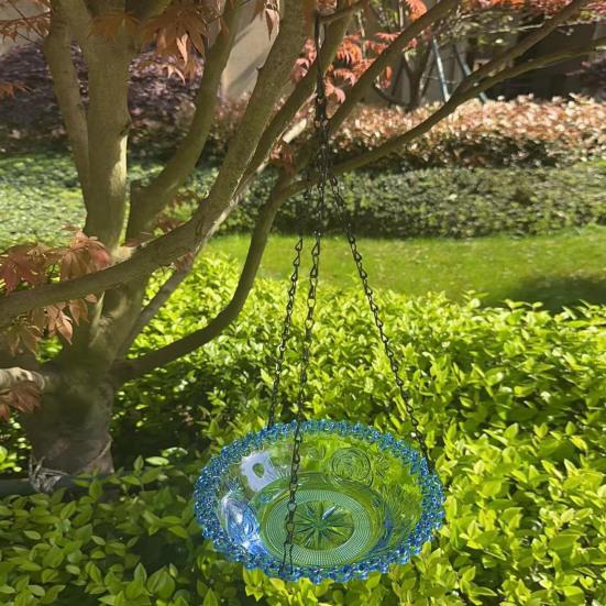 Heavy-Duty Outdoor Bird Bath Water Feeder with Rust-Proof Black Chains Hanging Bird Bath Hummingbird Feeder