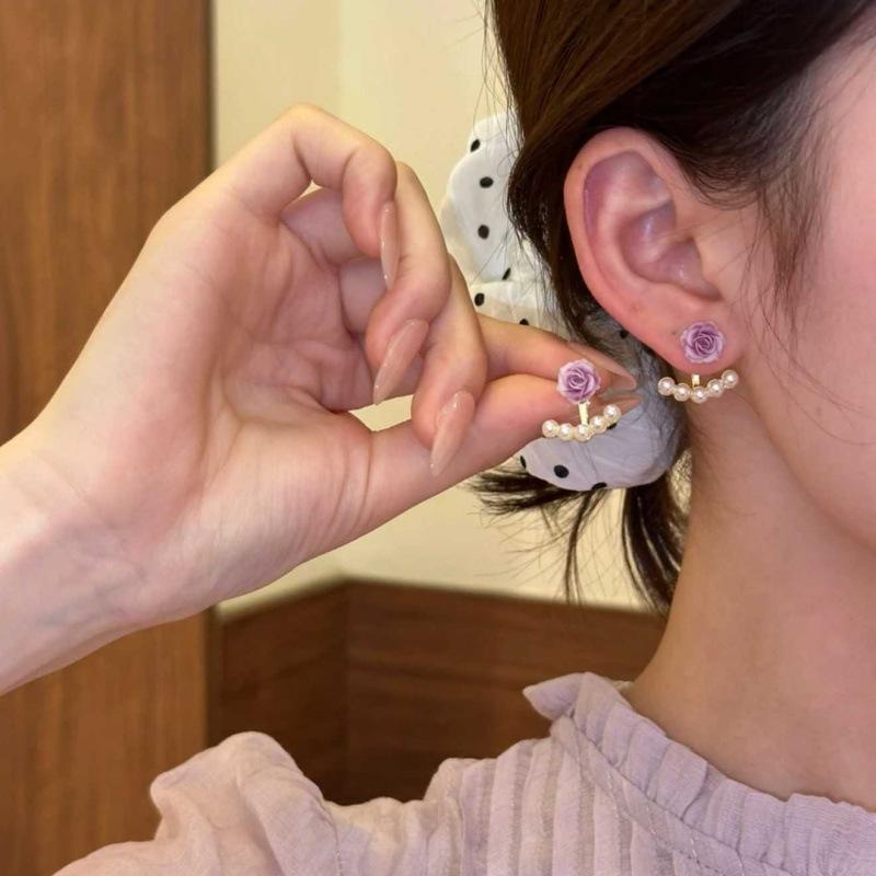 Элегантные модные серьги-пусеты с цветком, корейские серьги с имитацией жемчуга для женщин, очаровательные украшения для вечеринки, свадьбы, подарки