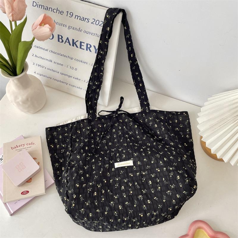 4 Fresh and Sweet Floral Chiffon Shoulder Bag Large-capacity Student Class Bag Fashionable Versatile Tote Bag Women