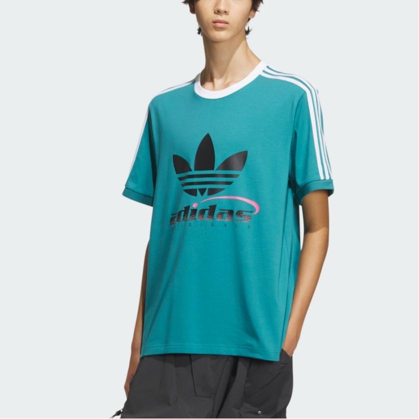 adidas Мужская спортивная футболка в полоску с логотипом Originals, топы, арктический синий IW6311