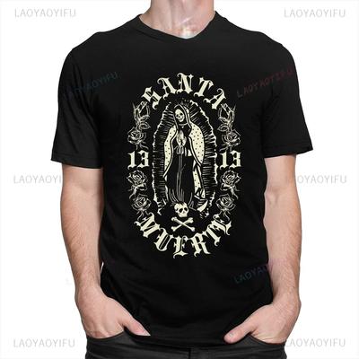 Классическая готическая футболка Santa Muerte для мужчин, футболка Леди Святой Смерти, футболка с мексиканским черепом, хлопковая, с коротким рукавом, уличная одежда, хип-хоп футболки