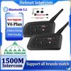 V6 Plus Motorcycle Bluetooth Intercom, 6 Riders 1500M Group Chat System with Noise Reduction, Waterproof Helmet Headset