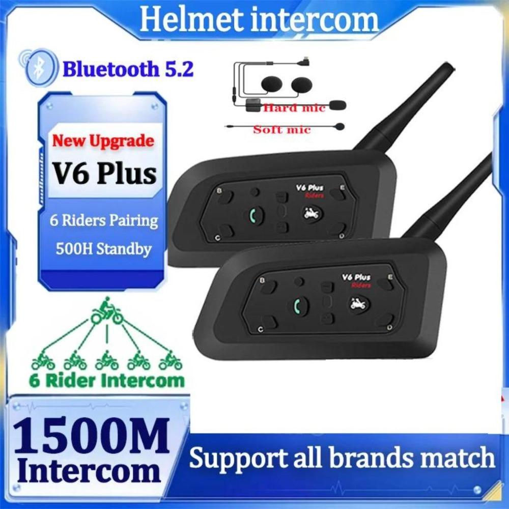 Мотоциклетный Bluetooth-интерком V6 Plus, система группового чата на 6 мотоциклистов, 1500 м, с шумоподавлением, водонепроницаемая гарнитура для шлема
