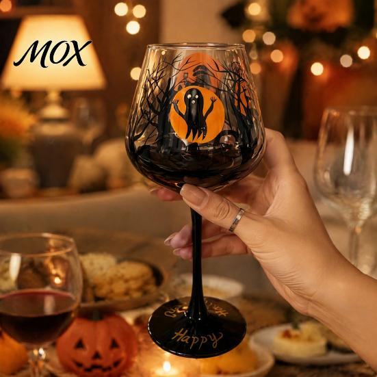 Hand Painted Glassware Halloween Stemmed Wine Glass, Artistic Drinking Goblet, Seasonal Table Decorations 720ml Capacity, Decorative for Holiday
