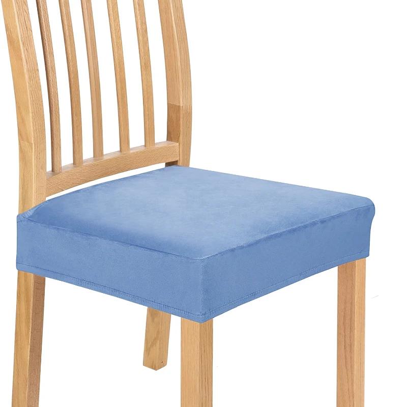 Navy Blue Velvet Dining Chair Cover Removable Elastic Seat Cushion Slipcover For Kitchen Restaurant Home Decor