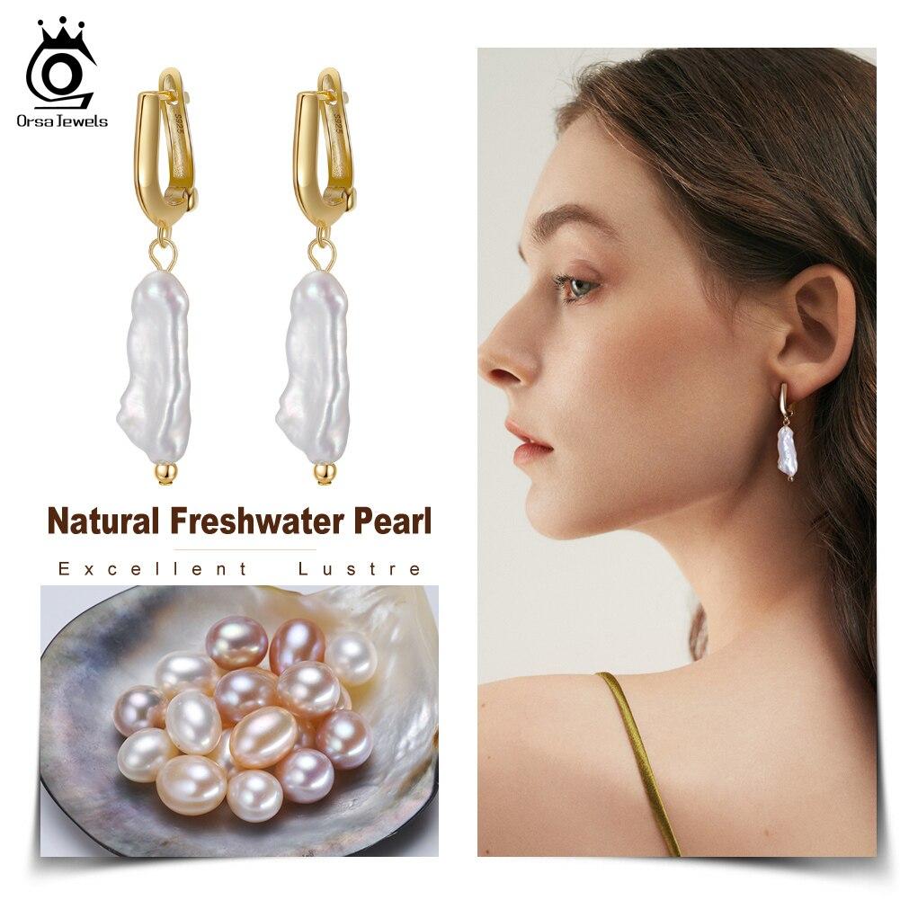 Винтажные серьги ORSA JEWELS из серебра 925 пробы с геометрическим рисунком, позолоченные для женщин, висячие серьги с жемчугом в стиле панк барокко, тренд 2021, GPE10