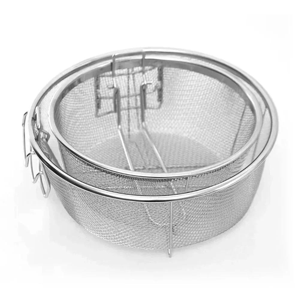 Корзина для жарки из нержавеющей стали, круглая фритюрница, сетчатый фильтр для жарки картофеля фри, корзина с ручкой, сетчатый дуршлаг