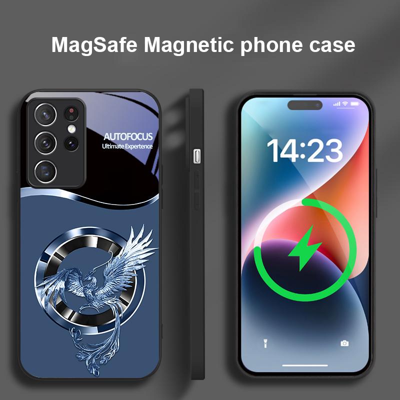 Красивый Розовый Феникс Для Samsung S25 S25 Edge S25Ultra S8 9 10 20 S21 Pro S22 Plus S23 FE S24 Ultra Magsafe Стеклянный Чехол для Телефона